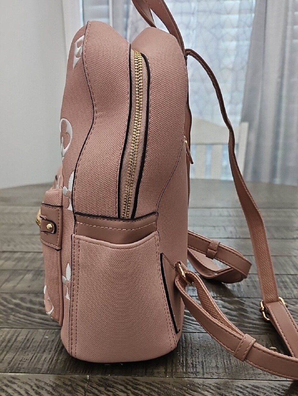 Pink Embossed Backpack with Matching Wallet - Picture 5 of 8